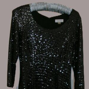 Calvin Klein Black & Silver Sequin Woman's Dress Size 8 Used